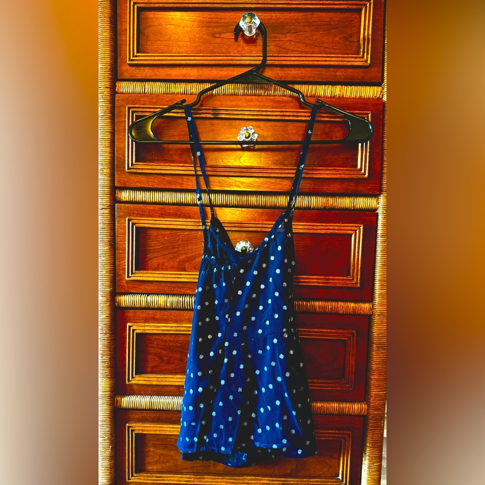 Abercrombie & Fitch Babydoll Cami Style Top Navy and Silver Polka Dot Large NWT